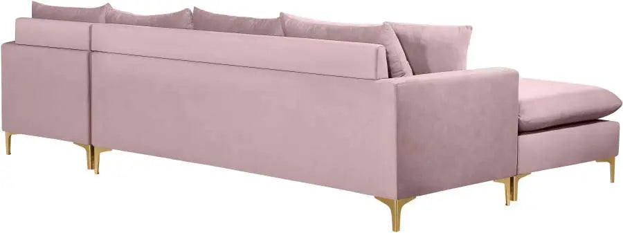 Meridian Furniture - Naomi Velvet Reversible Sectional In Pink - 636Pink-Sectional