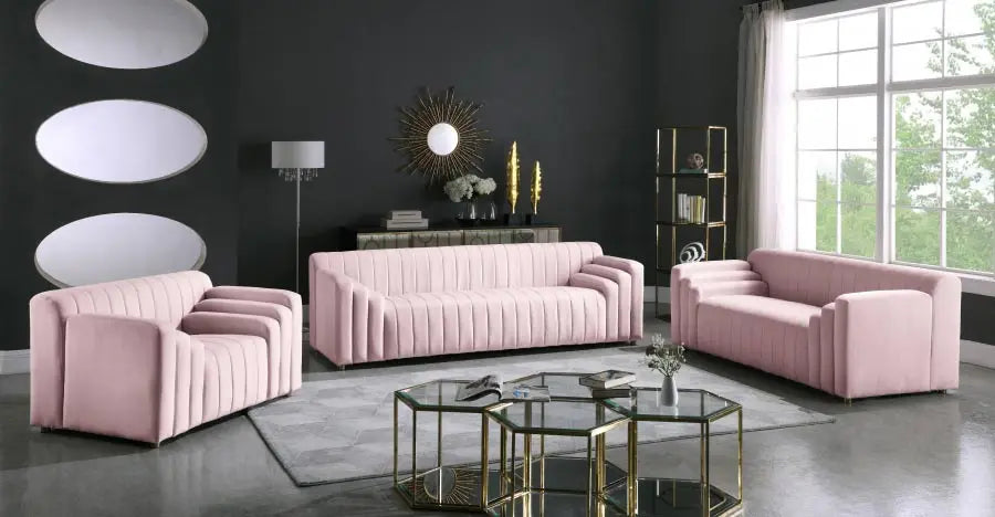 Meridian Furniture - Naya 3 Piece Living Room Set In Pink - 637Pink-S-3Set