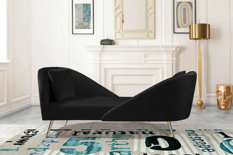 Meridian Furniture - Nolan Velvet Chaise In Black - 656Black-Chaise