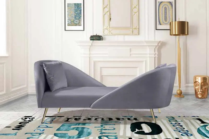 Meridian Furniture - Nolan Velvet Chaise In Grey - 656Grey-Chaise