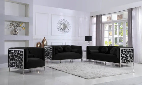 Meridian Furniture - Opal 3 Piece Living Room Set In Black - 672Black-S-3Set