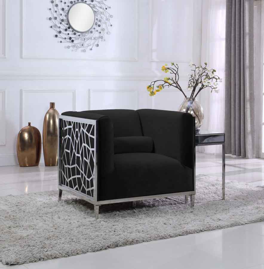 Meridian Furniture - Opal 3 Piece Living Room Set In Black - 672Black-S-3Set