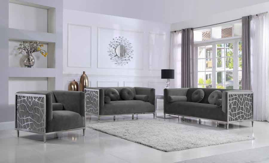 Meridian Furniture - Opal 3 Piece Living Room Set In Grey - 672Grey-S-3Set