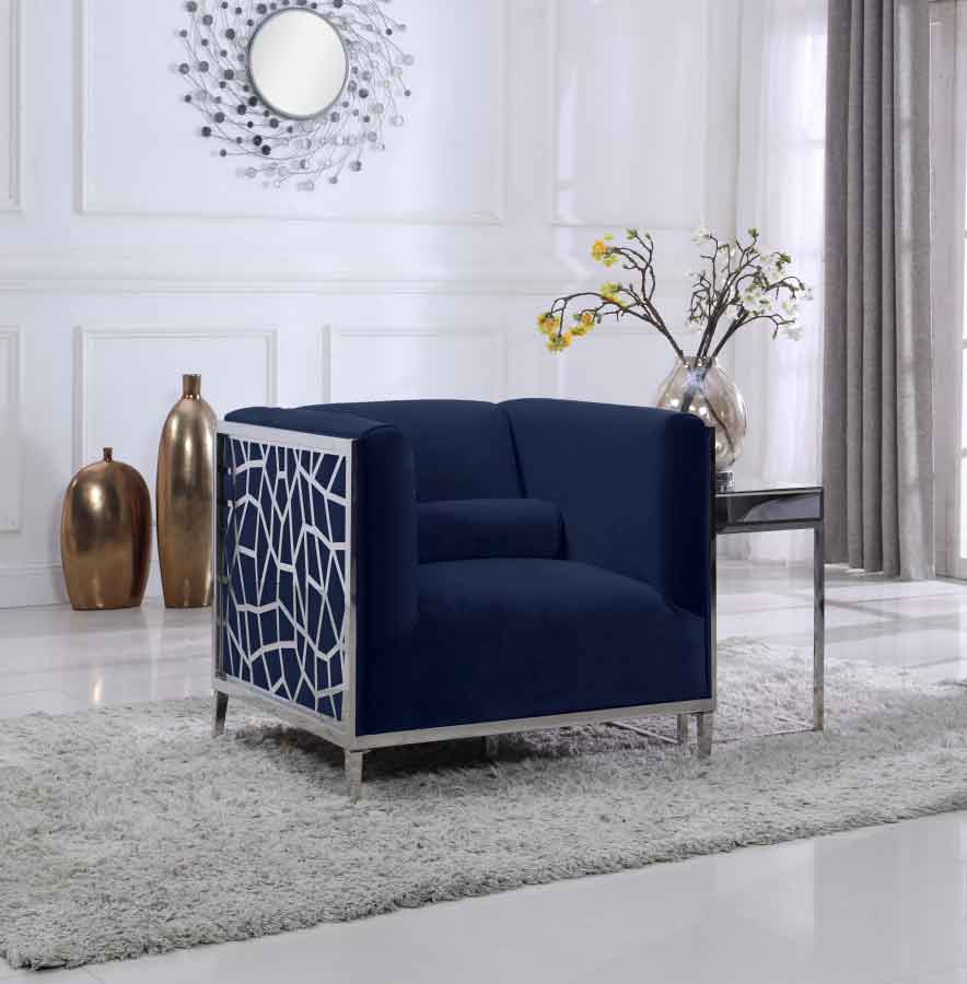 Meridian Furniture - Opal 3 Piece Living Room Set In Navy - 672Navy-S-3Set