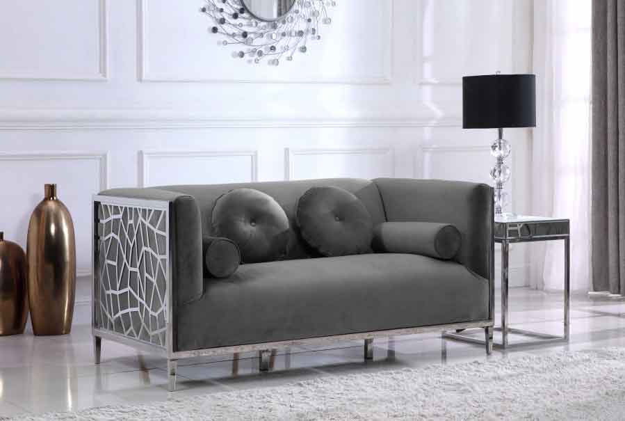 Meridian Furniture - Opal Velvet Loveseat In Grey - 672Grey-L