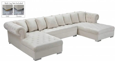 Meridian Furniture - Presley 3 Piece Velvet Sectional In Cream - 698Cream-Sectional