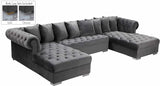 Meridian Furniture - Presley 3 Piece Velvet Sectional In Grey - 698Grey-Sectional