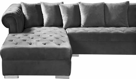 Meridian Furniture - Presley 3 Piece Velvet Sectional In Grey - 698Grey-Sectional