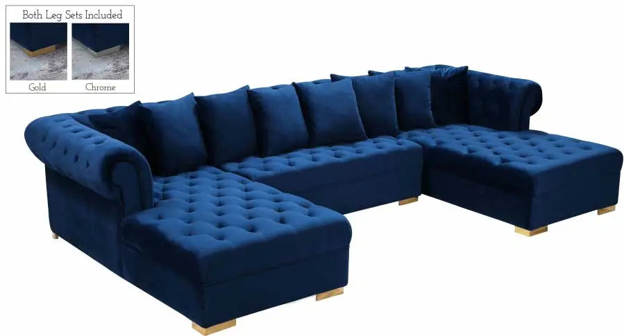 Meridian Furniture - Presley 3 Piece Velvet Sectional In Navy - 698Navy-Sectional