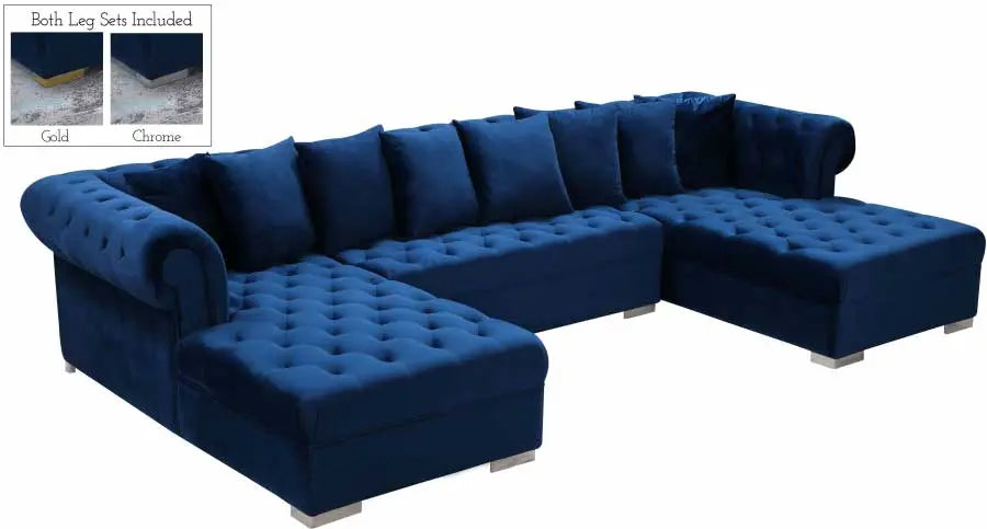 Meridian Furniture - Presley 3 Piece Velvet Sectional In Navy - 698Navy-Sectional