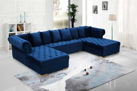 Meridian Furniture - Presley 3 Piece Velvet Sectional In Navy - 698Navy-Sectional