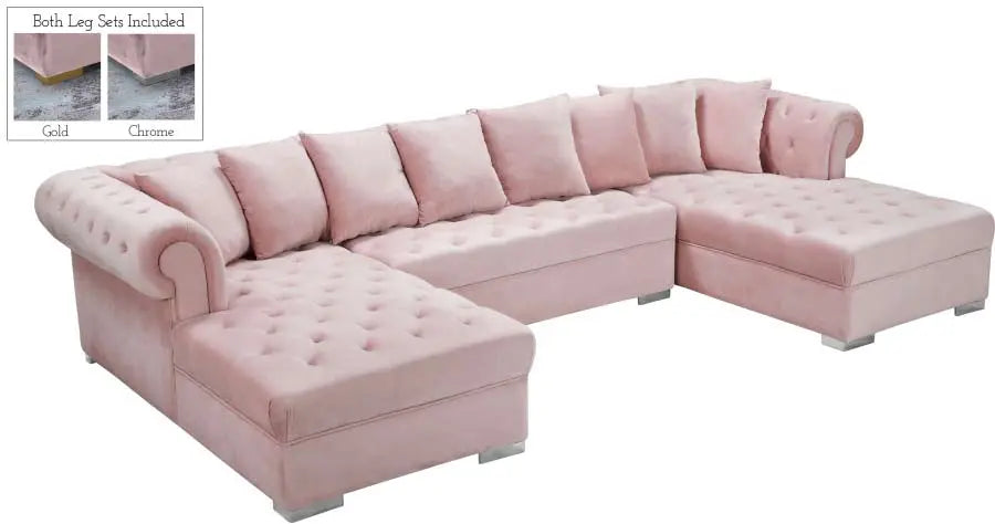 Meridian Furniture - Presley 3 Piece Velvet Sectional In Pink - 698Pink-Sectional