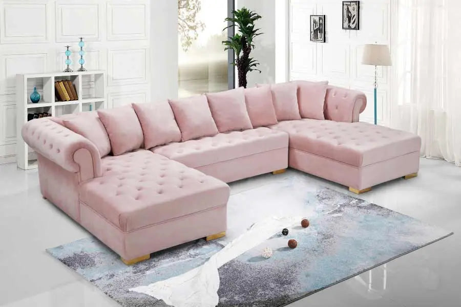 Meridian Furniture - Presley 3 Piece Velvet Sectional In Pink - 698Pink-Sectional