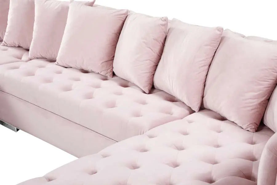 Meridian Furniture - Presley 3 Piece Velvet Sectional In Pink - 698Pink-Sectional