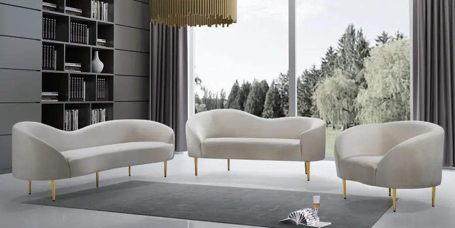 Meridian Furniture - Ritz 3 Piece Living Room Set In Cream - 659Cream-S-3Set