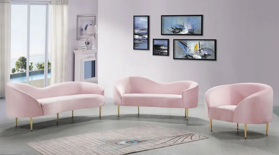 Meridian Furniture - Ritz 3 Piece Living Room Set In Pink - 659Pink-S-3Set