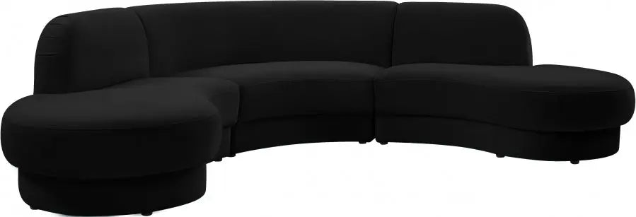 Meridian Furniture - Rosa Velvet 3 Piece Sectional In Black - 628Black-Sectional