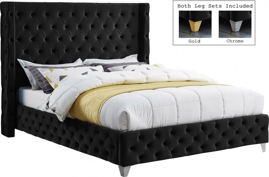 Meridian Furniture - Savan Velvet King Bed In Black - Savanblack-K