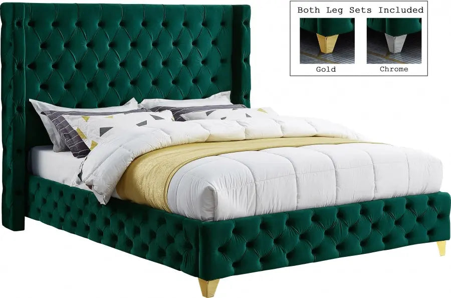 Meridian Furniture - Savan Velvet King Bed In Green - Savangreen-K