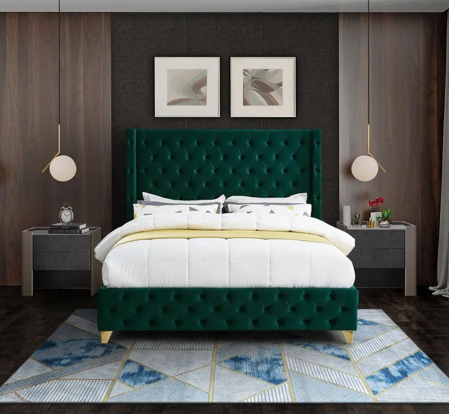 Meridian Furniture - Savan Velvet King Bed In Green - Savangreen-K