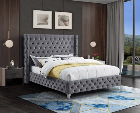 Meridian Furniture - Savan Velvet King Bed In Grey - Savangrey-K