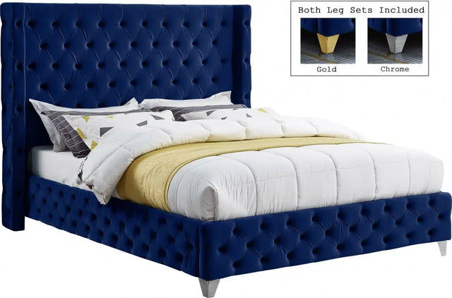 Meridian Furniture - Savan Velvet King Bed In Navy - Savannavy-K