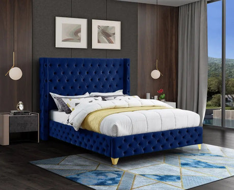 Meridian Furniture - Savan Velvet King Bed In Navy - Savannavy-K