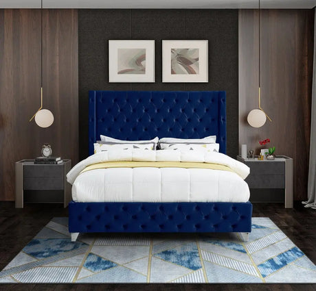 Meridian Furniture - Savan Velvet King Bed In Navy - Savannavy-K