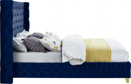 Meridian Furniture - Savan Velvet King Bed In Navy - Savannavy-K