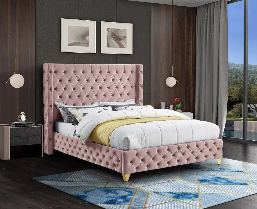 Meridian Furniture - Savan Velvet King Bed In Pink - Savanpink-K