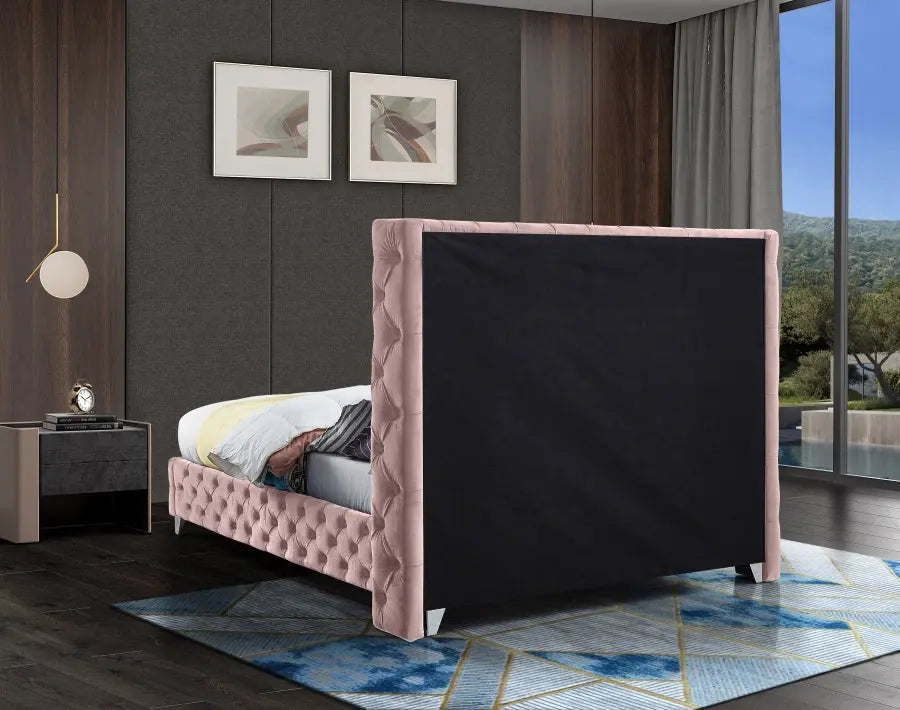 Meridian Furniture - Savan Velvet King Bed In Pink - Savanpink-K