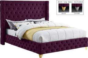 Savan Velvet King Bed In Purple - Savanpurple-K | Meridian