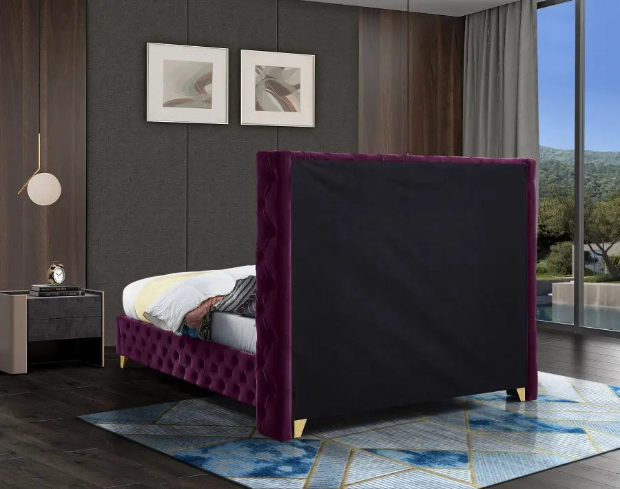 Meridian Furniture - Savan Velvet King Bed In Purple - Savanpurple-K