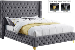 Savan Velvet Queen Bed In Grey - Savangrey-Q | Meridian