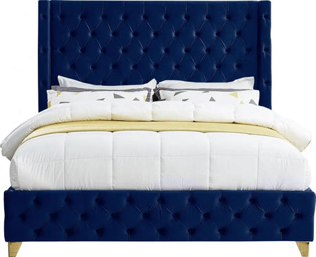 Meridian Furniture - Savan Velvet Queen Bed In Navy - Savannavy-Q