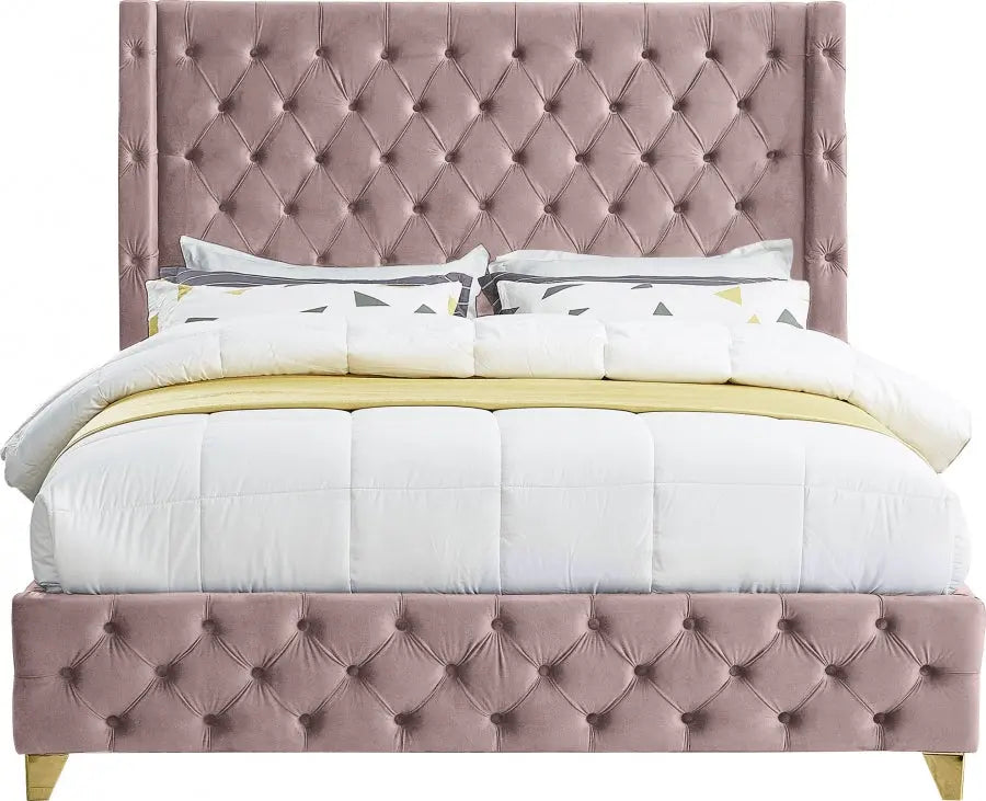 Meridian Furniture - Savan Velvet Queen Bed In Pink - Savanpink-Q