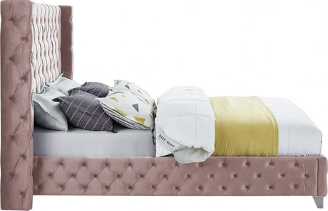 Meridian Furniture - Savan Velvet Queen Bed In Pink - Savanpink-Q