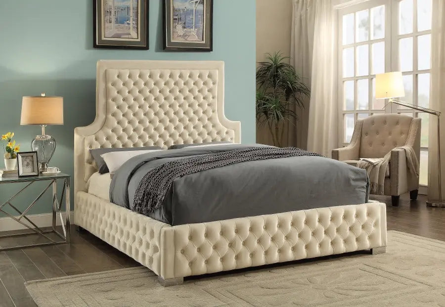 Meridian Furniture - Sedona Velvet King Bed In Cream - Sedonacream-K