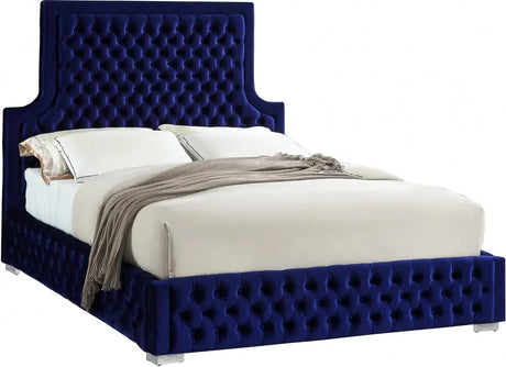 Meridian Furniture - Sedona Velvet King Bed In Navy - Sedonanavy-K