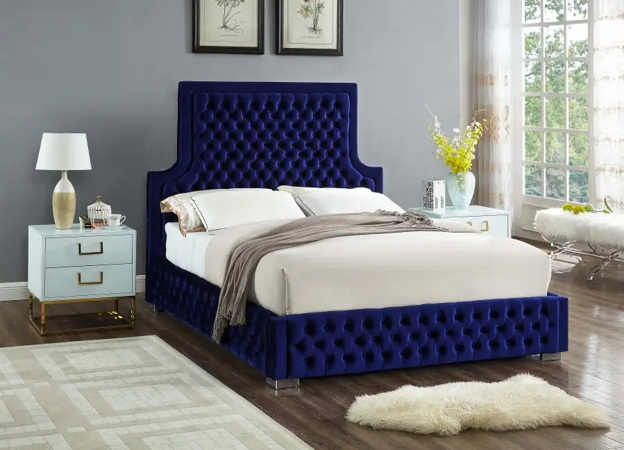 Meridian Furniture - Sedona Velvet King Bed In Navy - Sedonanavy-K