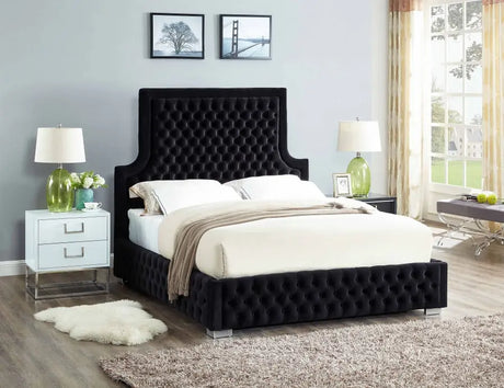 Meridian Furniture - Sedona Velvet Queen Bed In Black - Sedonablack-Q