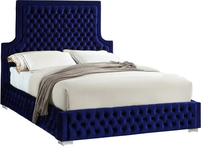 Meridian Furniture - Sedona Velvet Queen Bed In Navy - Sedonanavy-Q