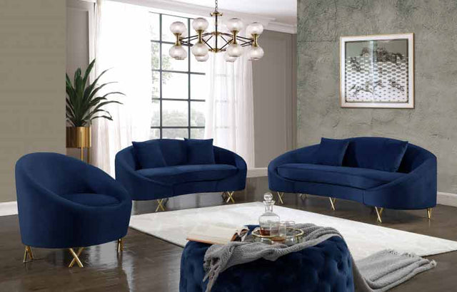 Meridian Furniture - Serpentine 3 Piece Living Room Set In Navy - 679Navy-S-3Set