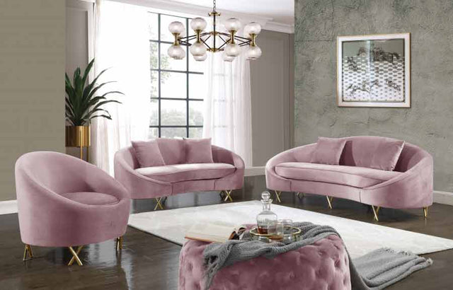 Meridian Furniture - Serpentine 3 Piece Living Room Set In Pink - 679Pink-S-3Set