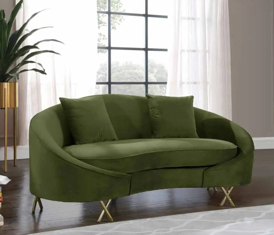 Meridian Furniture - Serpentine Velvet Loveseat In Olive - 679Olive-L