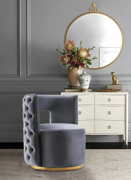 Meridian Furniture - Theo Velvet Accent Chair In Grey - 594Grey