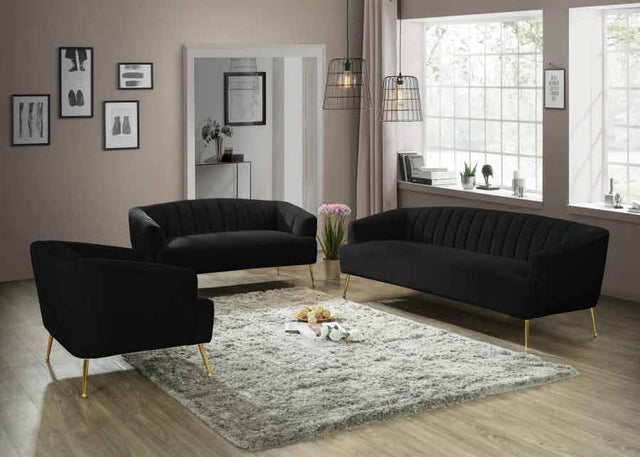 Meridian Furniture - Tori 3 Piece Living Room Set In Black - 657Black-S-3Set