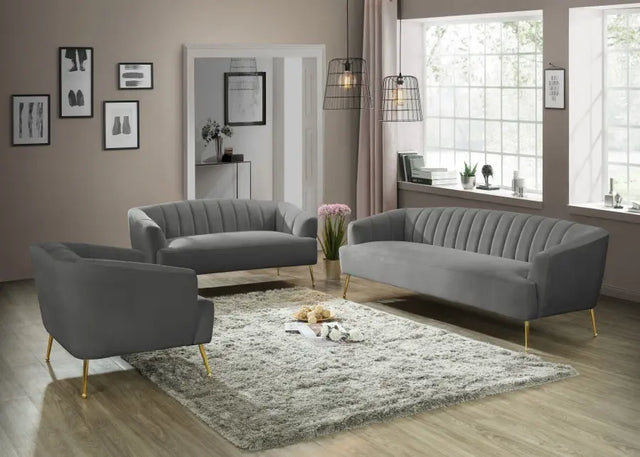 Meridian Furniture - Tori 3 Piece Living Room Set In Grey - 657Grey-S-3Set