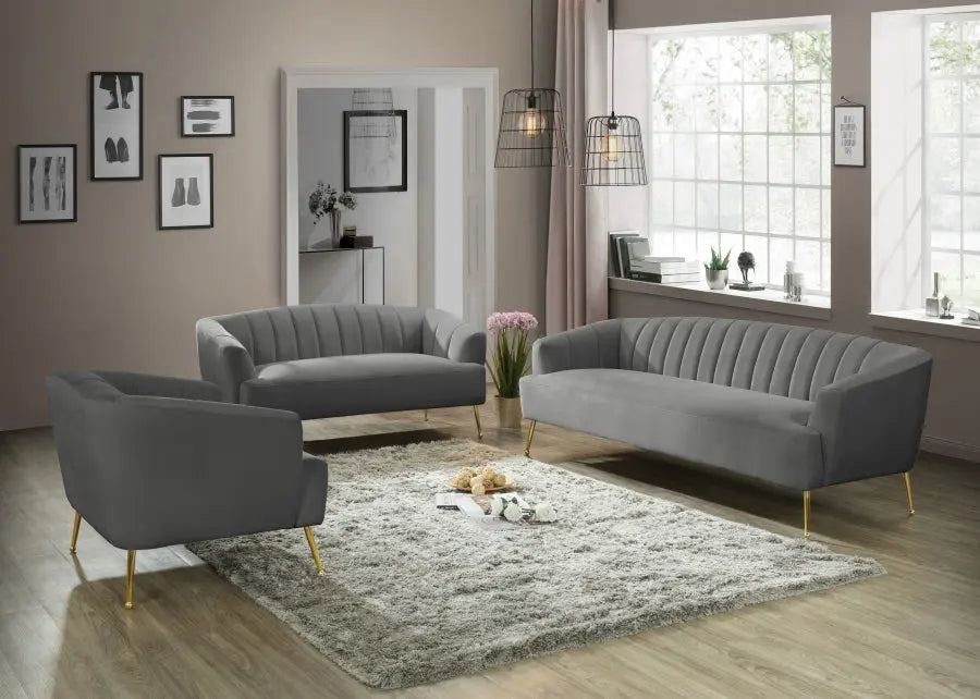 Meridian Furniture - Tori Velvet Loveseat In Grey - 657Grey-L