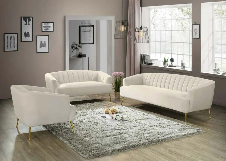 Meridian Furniture - Tori Velvet Sofa In Cream - 657Cream-S